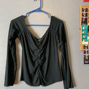 Navy blue off shoulder long sleeve crop top